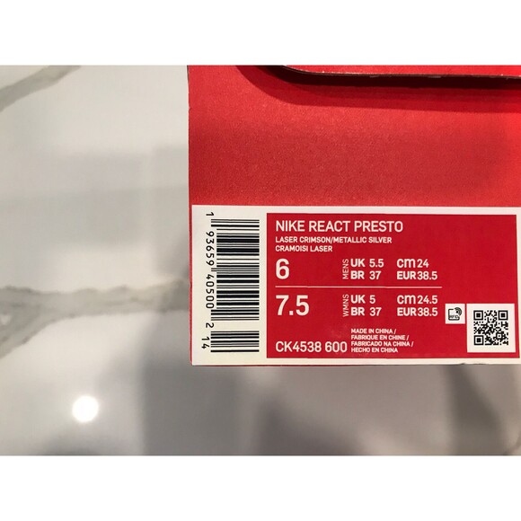 Women’s New Nike React Presto Size 7.5 CK4538 600 Pink Athletic Running Shoe - Picture 10 of 10